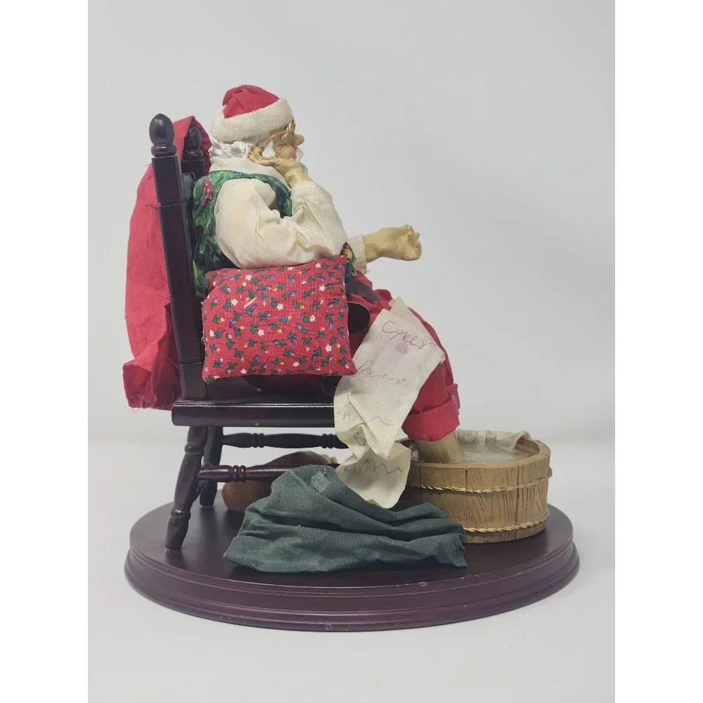 Grandeur Noel Fabric‎ Mache Santa And Dog Sleeping While Checking His List